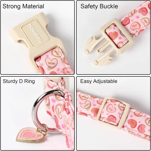 Vista 135 de DOGWONG Collar para perro de San Valentín, collar ajustable de algodón con corazón de caramelo azul, perfecto para perros pequeños a medianos