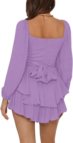 Vista 2 de LYANER - Enterizo con volados de manga larga estilo farol y con lazo, para mujer, rómper corto