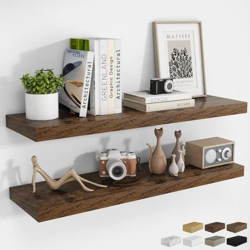 Vista 20 de RICHFOCUS Estantes flotantes de 8 pulgadas para estantes cuadrados de pared para dormitorio, cocina, baño, estante flotante de madera rústica
