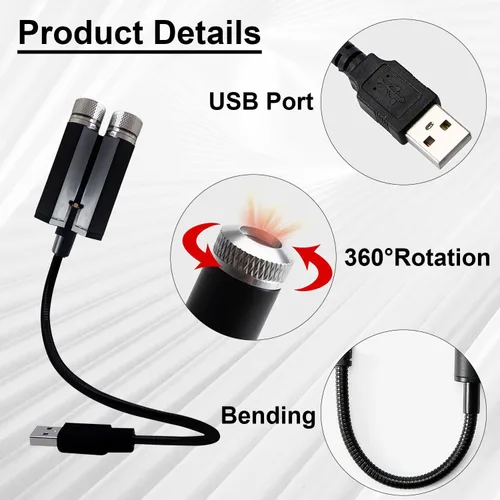 Vista 4 de LEDCARE - Proyector de luces nocturnas USB con forma de estrella, activadas por sonido, 3 modos, 2 en 1, lámpara de techo interior de automóvil