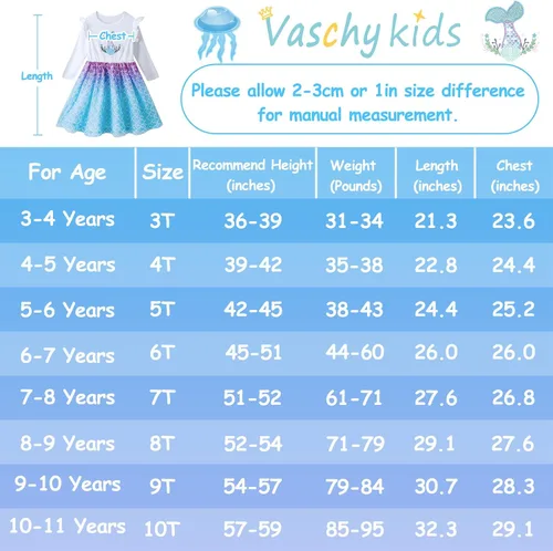 Vista 6 de VASCHY Lindo traje casual de manga larga para niñas de otoño y primavera, talla 3-10T