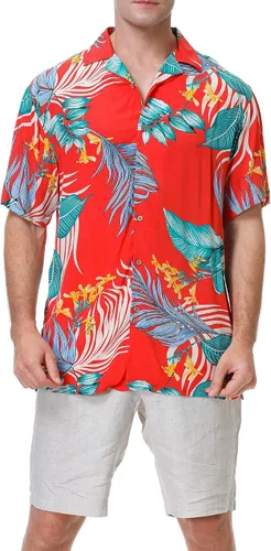 Vista 2 de Damipow Hawaiian Shirts for Men Short Sleeve Aloha Beach Shirt Floral Summer Casual Button Down Shirts