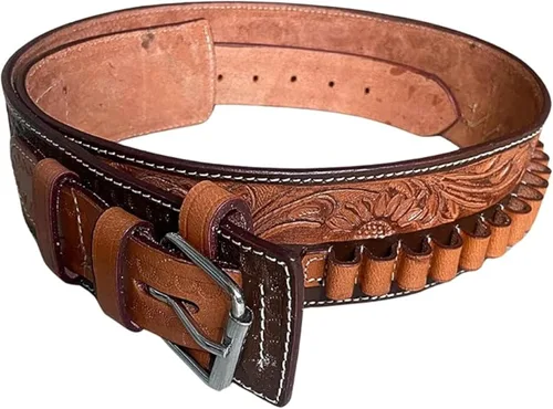 Vista 7 de Hulara Full Grain Buff Leather Ammo Belt 22 Cartridge Belt Western Ammo Case Bullet Ammo Loops for Men