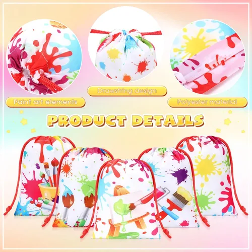 Vista 3 de Honoson 24 bolsas de fiesta de pintura de 5 x 7 pulgadas, pequeñas bolsas de regalo de arte, paquete con cordón, paquete con cordón para dibujar
