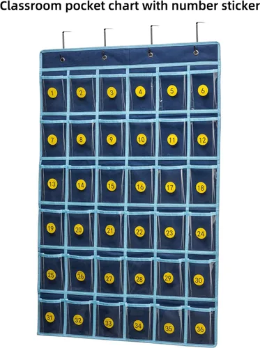 Vista 4 de SAVERHO Organizador de bolsillos con 36 bolsillos transparentes para el aula, organizador de bolsillos para sostener teléfonos celulares