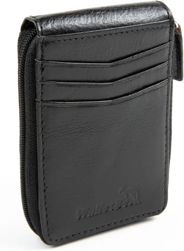Vista 4 de Cartera RFID con bolsillo con cremallera para hombre, Negro -, Bolsillo frontal con cremallera ID exterior