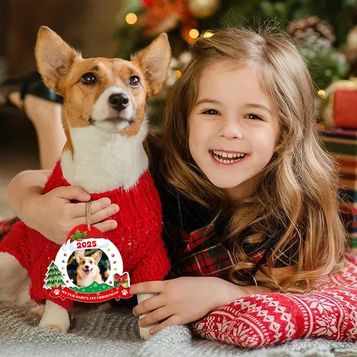 Vista 2 de JUESMOS Marco de fotos de la primera Navidad de perro 2025 My Fur Baby's 1st Christmas marco de fotos adornos regalo personalizado para perro, papá