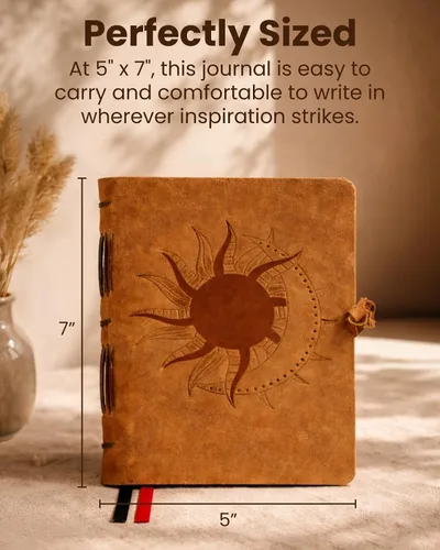 Vista 3 de Diario de cuero con páginas forradas, diseño encuadernado en piel para mujeres y hombres (5 x 7 pulgadas), cuaderno forrado con hojas con líneas