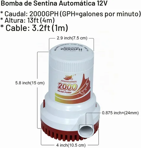 Vista 2 de Bomba de agua sumergible de sentina de 2000 GPH Bomba de agua de 12 V CC con interruptor de flotador adecuado para ferry, yate, sistema de drenaje