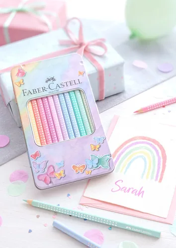 Vista 5 de Faber-Castell Lápices de color Sparkle Pastel, paquete de 12 en estuche de metal