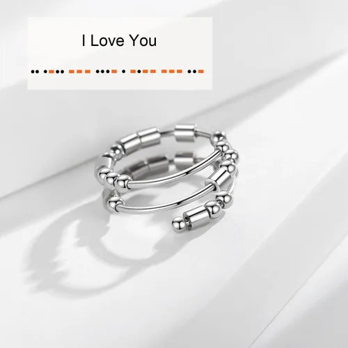 Vista 4 de Anillos de código morse para mujer, anillo giratorio de acero inoxidable, anillos para ansiedad, anillo de código morse, regalos inspiradores