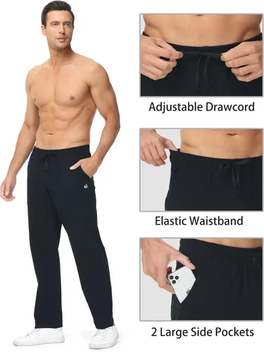 Vista 3 de HARTPOR Pantalones deportivos para hombre, pantalones deportivos de yoga, casuales, holgados, con bolsillos, pierna recta