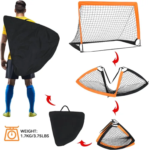 Vista 7 de Paquete de 2 porterías de fútbol de 4 x 3 pies para patio trasero, red plegable desplegable para interiores o exteriores, mini porterías de fútbol