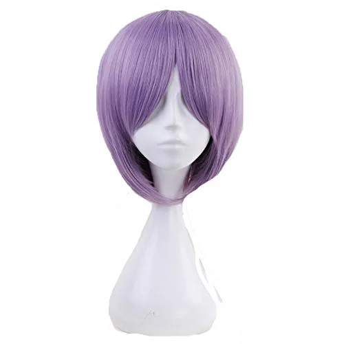 Vista 4 de Peluca de cosplay de anime morado lacio con dos colas de caballo y flequillo para mujer