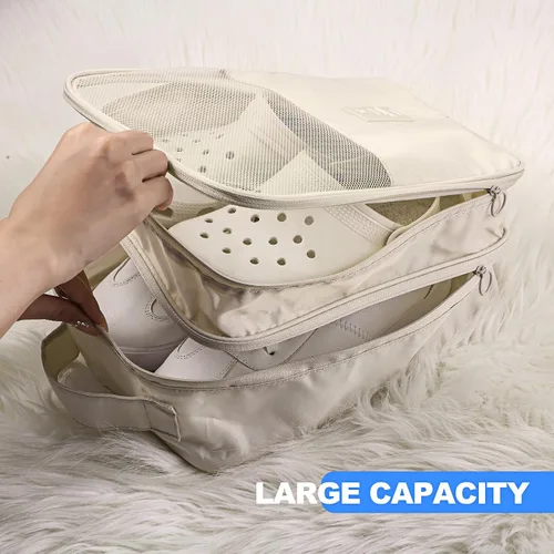 Vista 3 de Windyun 2 bolsas de zapatos para viaje con capacidad para 3 pares de zapatos, bolsa de zapatos de viaje para empacar cubos de zapatos portátiles