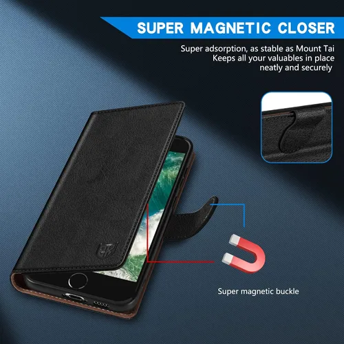 Vista 3 de ZZXX Funda tipo cartera para iPhone 7 Plus/iPhone 8 Plus con bloqueo RFID, ranura para tarjetas, función atril, cierre magnético, funda protectora