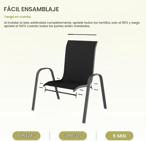 Vista 8 de UDPATIO Juego de 4 sillas de patio, sillas de comedor apilables para exteriores con respaldo alto, silla de tela de textileno transpirable para Negro