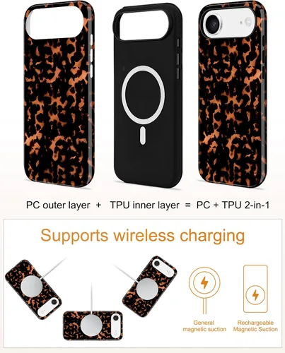Vista 277 de Jusy Funda compatible con MagSafe con estampado de caparazón de tortuga marrón para iPhone 7/8/SE, cubierta protectora de TPU suave magnética
