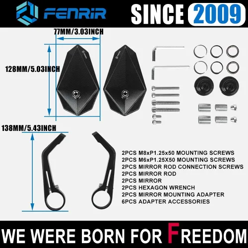 Vista 5 de FENRIR Espejo de motocicleta con adaptador para Sportster Iron883 Iron1200 Cuarenta y ocho Dyna Softail Hammer Kingpin Vegas Jackpot Boulevard M90