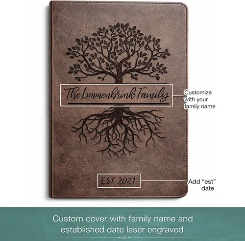 Vista 2 de Biblia de diario ESV con nombre de familia personalizado, ilustración de árbol con apellido personalizado y fecha incluidos en el diseño