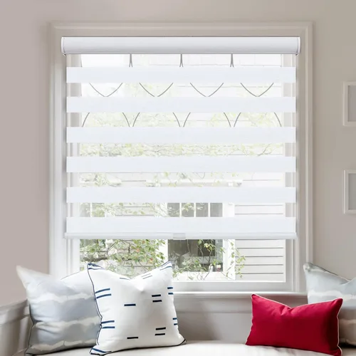 Vista 7 de Tonature Persianas enrollables estilo cebra inalámbricas, persianas de filtrado de luz para ventanas con tela de doble capa, fáciles de instalar