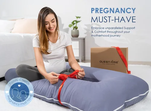 Vista 5 de QUEEN ROSE - Almohadas corporales refrescantes para embarazo, sedosas, en forma de U, tamaño de 55 pulgadas, para dormir, alivio del dolor de Azul