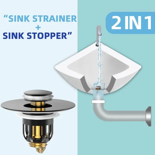 Vista 2 de MUAIOLAUS Tapón universal para lavabo de baño, tapón desplegable para fregadero con cesta para atrapar pelo, filtro de drenaje antiobstrucción