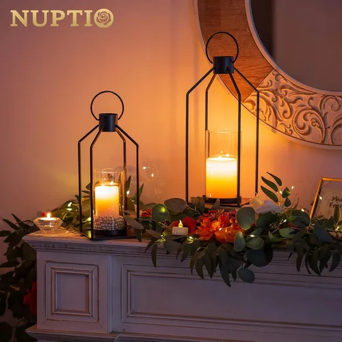 Vista 2 de NUPTIO - Farol decorativo para velas, linterna negra con cristal de huracán Negro