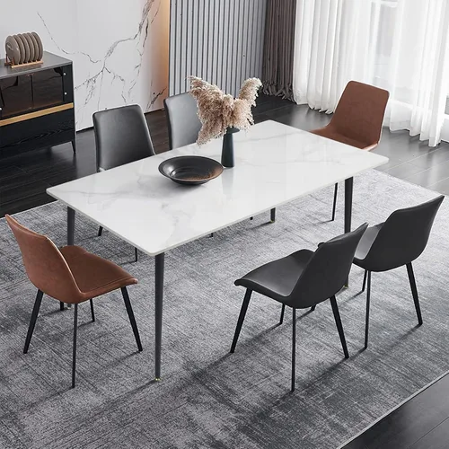 Vista 12 de Wisfor Mesa de comedor de piedra sinterizada: mesa de cocina gris de 47.2 x 27.5 pulgadas con patas de metal - Mesa de desayuno de 6 asientos