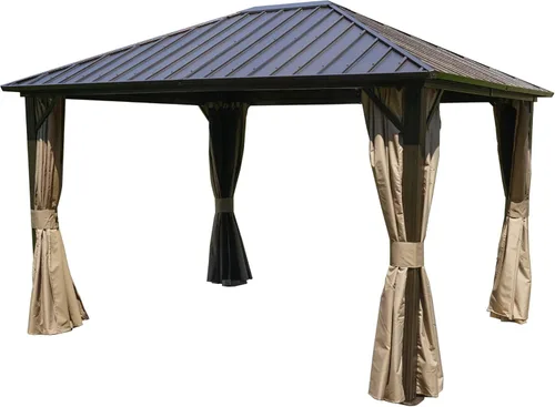 Vista 14 de Kozyard Caesar - Cenador de techo rígido de 10 x 10 pies, pabellón permanente de metal con malla y cortinas sombreadas para patio, patio trasero