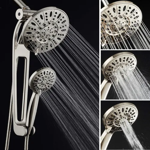 Vista 2 de AquaDance Combo de Spa de Ducha de 48 Modos de 3 Vías de Alta Presión con Brazo Extensible Ajustable de 18 Pulgadas, Níquel Cepillado