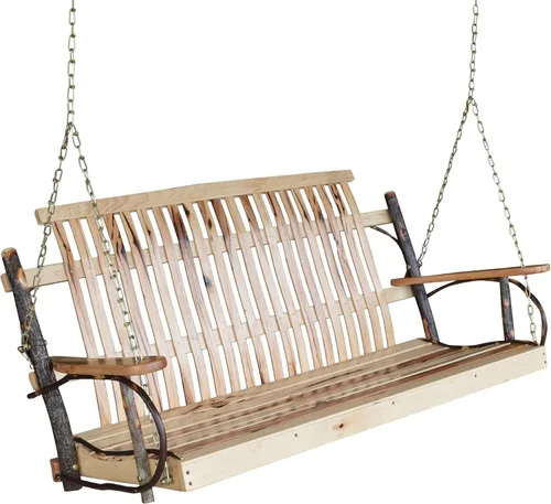 Vista 4 de Amish Made - Columpio rectangular de 50 pulgadas de ancho con cadenas de roble teñido natural y nogal Mancha natural