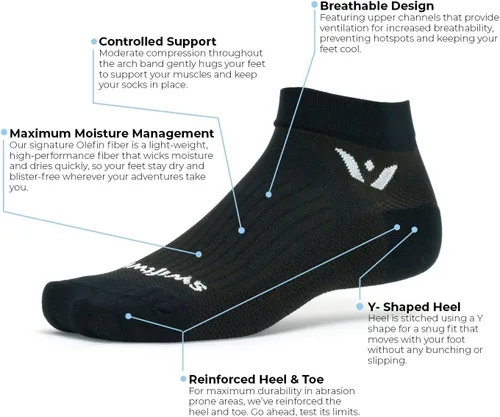 Vista 3 de Swiftwick - Performance One - Calcetines de golf y correr (1 o 3 pares), comodidad duradera