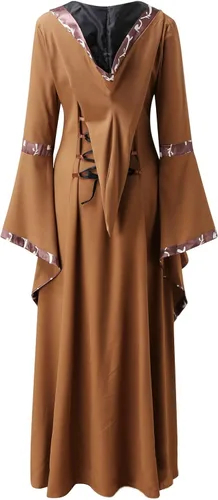 Vista 8 de Vestido de Halloween para mujer, disfraz de bruja vintage de lujo con capucha 2022