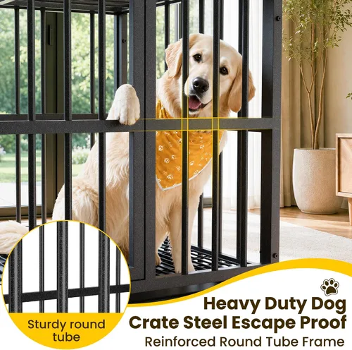 Vista 2 de Jaula para perros de acero resistente de 42 pulgadas a prueba de escape, jaula de doble puerta interior para alta ansiedad, bandeja extraíble