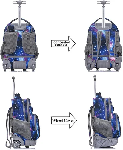 Vista 3 de Tilami Mochila con ruedas para laptop de 18 pulgadas para niños y niñas