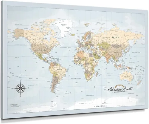 Vista 102 de IPIC - Lienzo con mapas de EE. UU. para decoración de pared, mapa con pin de empuje para marcar viajes, mapa de viaje impreso de EE. UU.