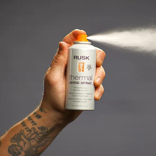 Vista 3 de Rusk Spray de brillo térmico, aceite de argán puro, 4.4 onzas