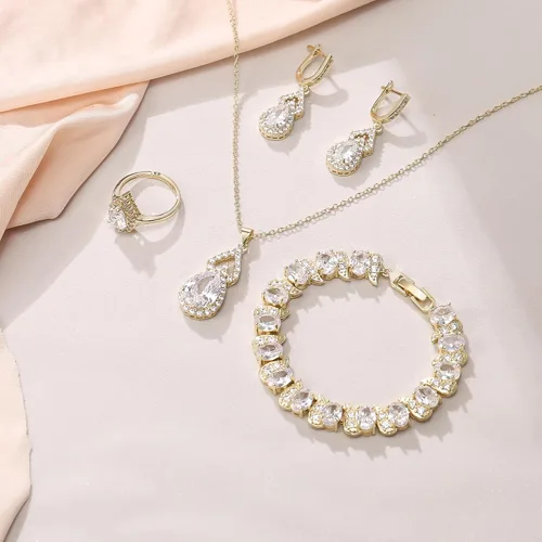 Vista 2 de Juego de collar y aretes colgantes con circonita cúbica para novia, día de San Valentín, día de la madre, Acción de Gracias, Navidad, regalos