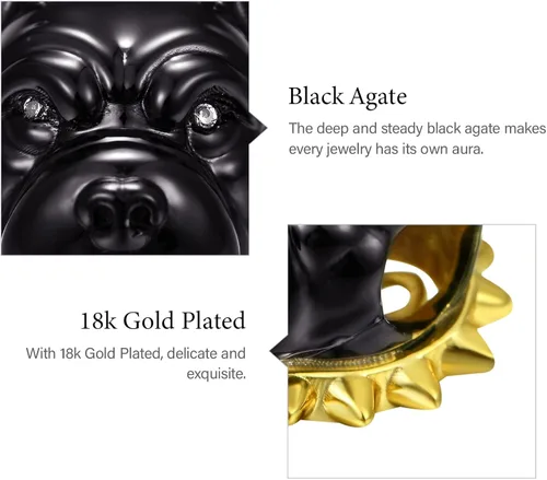 Vista 6 de GNOCE Abalorio de plata de ley para perro chapado en negro para pulsera o collar de mascotas para mujeres y niñas