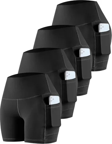 Vista 51 de CHRLEISURE - Pantalones cortos de ciclismo para mujer con bolsillos de licra, cintura alta, con control de abdomen para entrenamiento, yoga