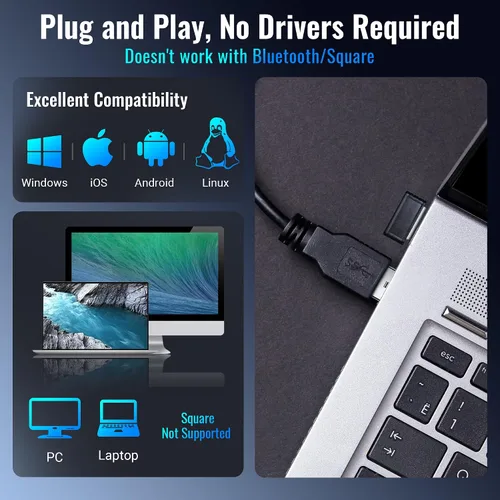 Vista 4 de Tera Escáner de Códigos de Barras Inalámbrico Versátil 2-en-1 (2.4Ghz Inalámbrico + USB 2.0 Con Cable) con Indicador de Nivel de Batería, Distancia