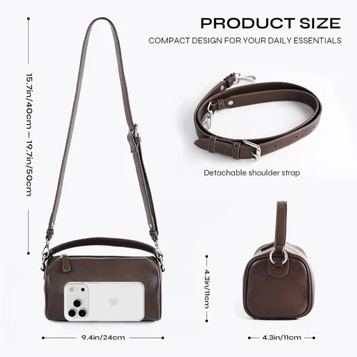 Vista 3 de Prite Leather Crossbody Bag for Women Minimalist Cylinder Shoulder Bag with Adjustable Strap Soft Barrel Purse