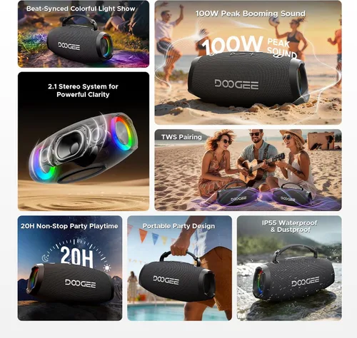 Vista 2 de Wild Boom - Altavoz Bluetooth portátil con luces RGB, color negro