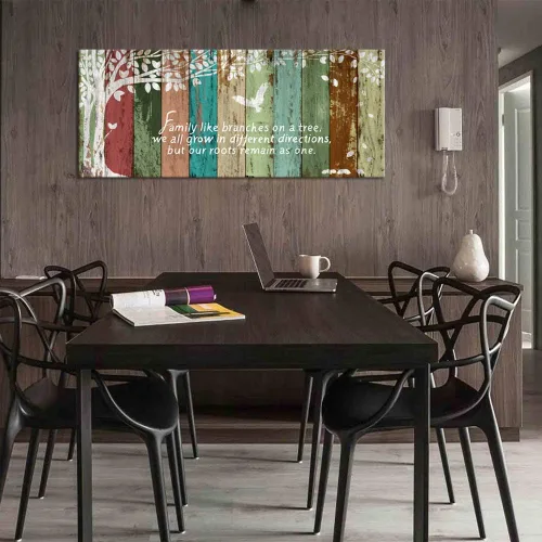 Vista 3 de WELMECO Sweet Home - Lienzo decorativo para pared, con cita de árbol genealógico, póster de amor familiar sobre fondo de madera rústica, textura