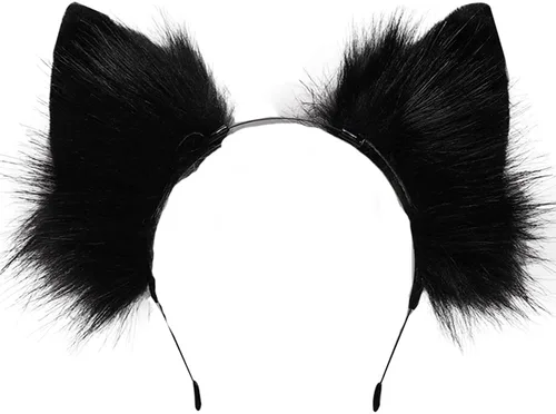 Vista 2 de VIGVAN Orejas de zorro de lobo hechas a mano Animal Cosplay Cute Head Accesorios para Halloween (negro)