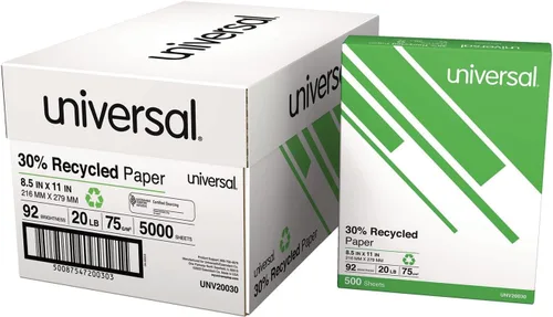 Vista 4 de Universal Papel de copia reciclado 30%, brillo 92, 20lb, 8 1/2" x 11", blanco, 5000/cartón (20030)