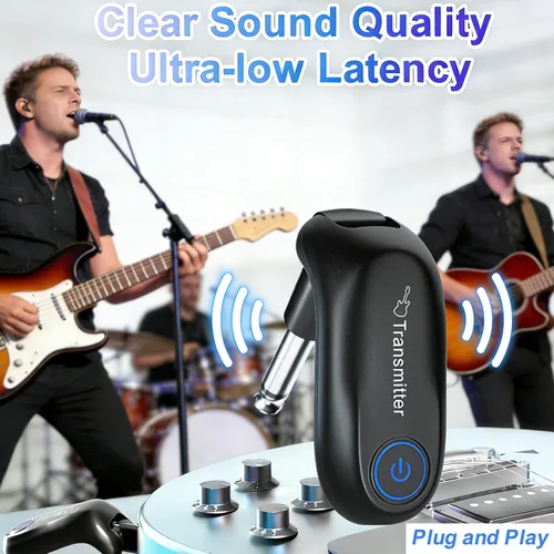 Vista 4 de Sistema de guitarra inalámbrica, transmisor y receptor de audio de carga, rango de 100 pies, para práctica de enseñanza de instrumentos, conciertos