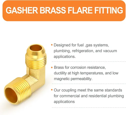 Vista 3 de GASHER Adaptador de codo de montaje de tubo de latón de 1/2 pulgada flare x 1/2 pulgada NPT macho Pipe