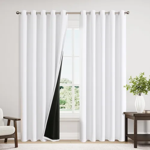 Vista 100 de ChrisDowa Cortinas 100% opacas de 63 pulgadas de largo para dormitorio con forro negro, 2 capas gruesas totalmente opacas con aislamiento térmico